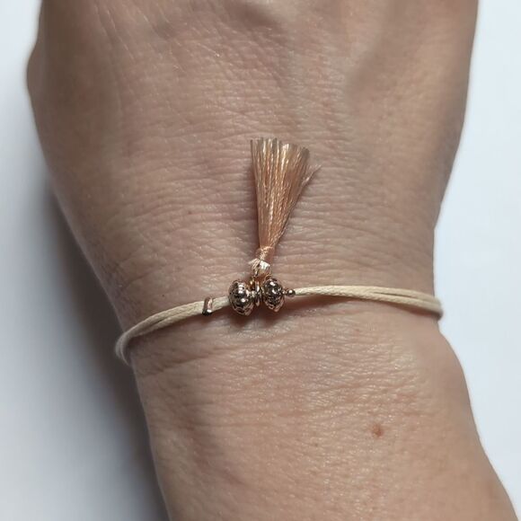 145‎ Peach Tassel Gold Beaded Tennis Bracelet - Picture 4 of 5